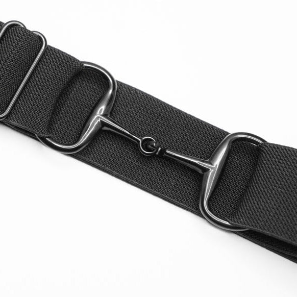 An assortment of sophisticated snaffle bit belts styled for daily fashion. The belts range from casual to formal, with a variety of materials, mainly leather. Colors vary from classic black, brown, an