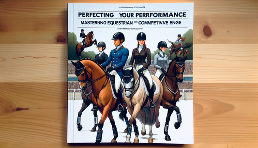 An illustrated guide cover titled 'Perfecting Your Performance: Mastering Equestrian Sets for Competitive Edge'. The front cover features a diverse group of three riders of different descents - a Cauc