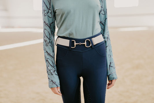 Equestrian sun shirt in baby blue snaffle bit belts
